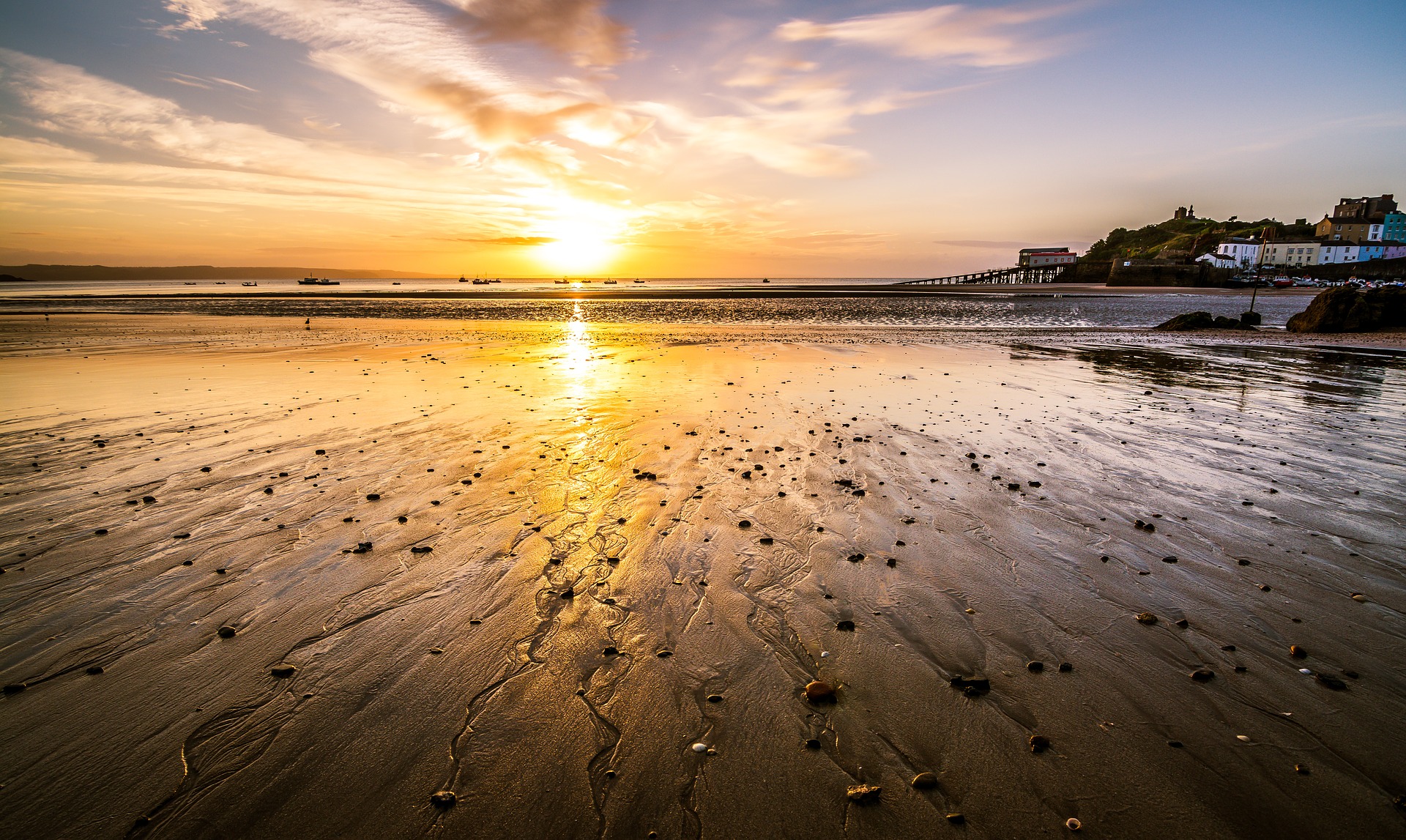 Contact us - sunset on North Beach in Tenby