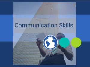 "Communication Skills" young adult underneath business tower looking successful