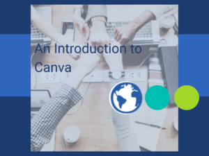 "An Introduction to Canva" faded image of hands / colleagues fist bumping with LearnOnlien logo and imagery / colours behind